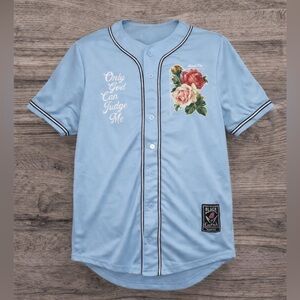 Black Pike Only God Can Judge Me Floral Baseball Jersey Shirt Men’s L